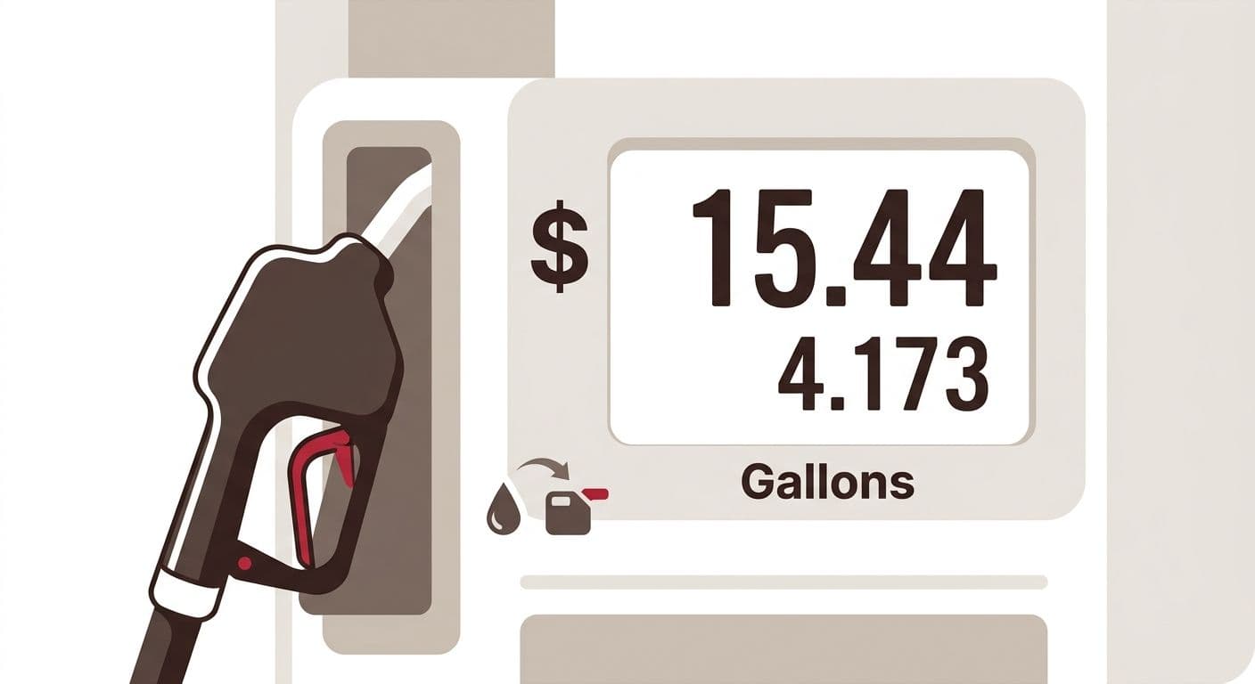 At a gas station, a digital display on a gas pump shows the dollar and ...